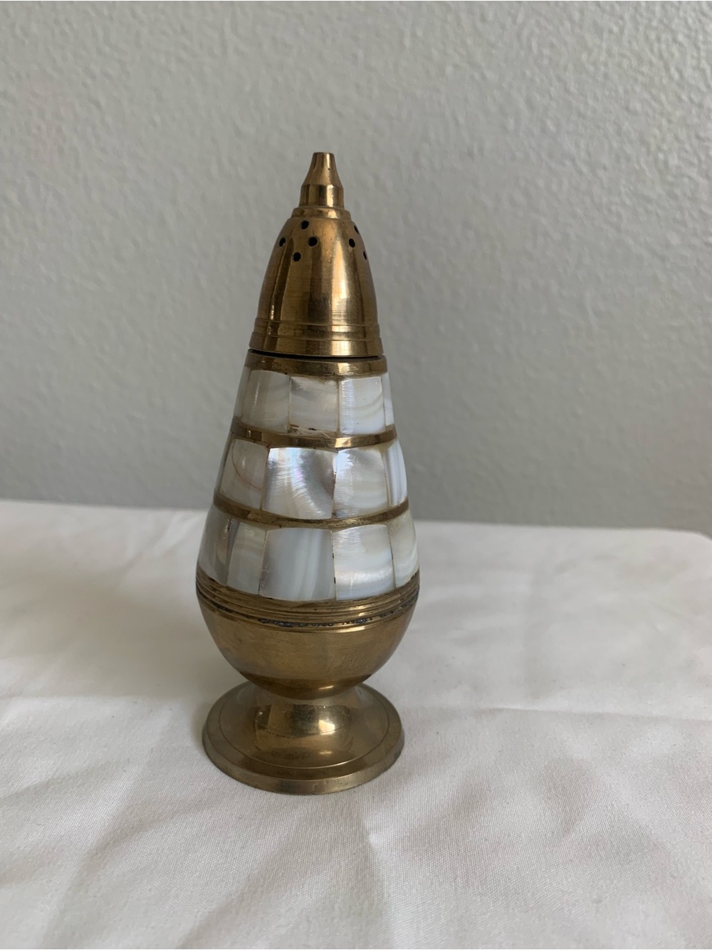 Vintage Brass and Mother-of-Pearl Decorative Shaker - White and Gold